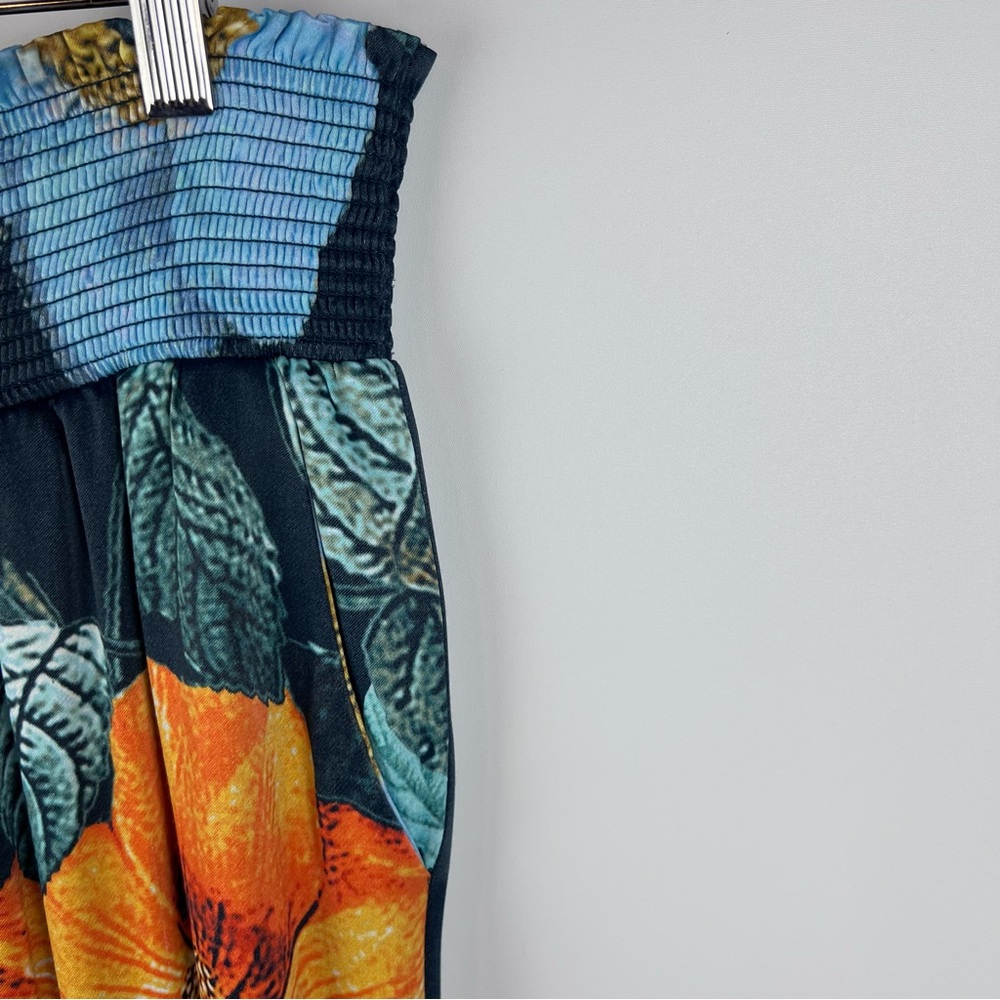 Anthropologie Maeve Saria Smocked Floral Pull On Wide Leg Pants Blue Size S - Picture 7 of 11